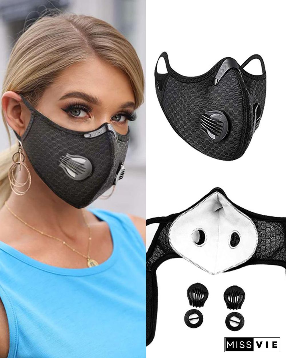 Solid Breathing Washable 2 Valves Face Mask (1 filters as gift)