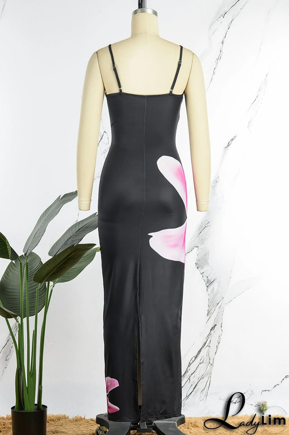 Pink Sexy Print Patchwork Spaghetti Strap One Step Skirt Dresses