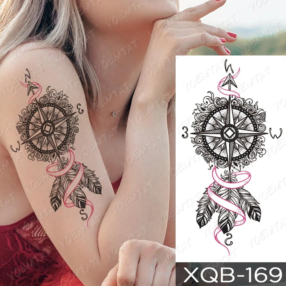 Waterproof Temporary Tattoo Sticker Rose Snake Flower Tattoos Lace Tiger Dragon Body Art Arm Fake Sleeve Tatoo Women