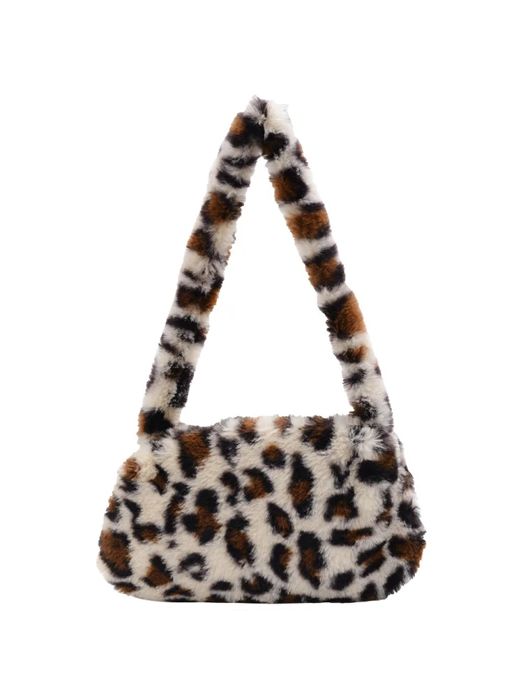 Animal Pattern Underarm Bag Women Mini Plush Shoulder Handbags Purse (8)