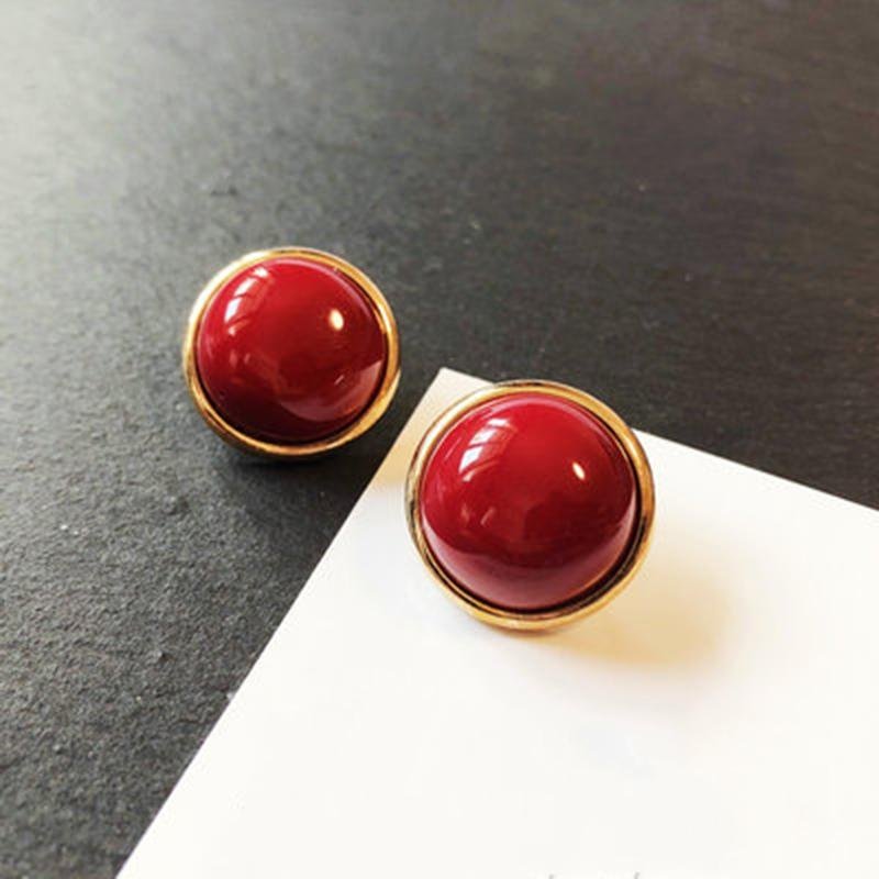 Cherry Red Silver Vintage French Earrings- Fabulory