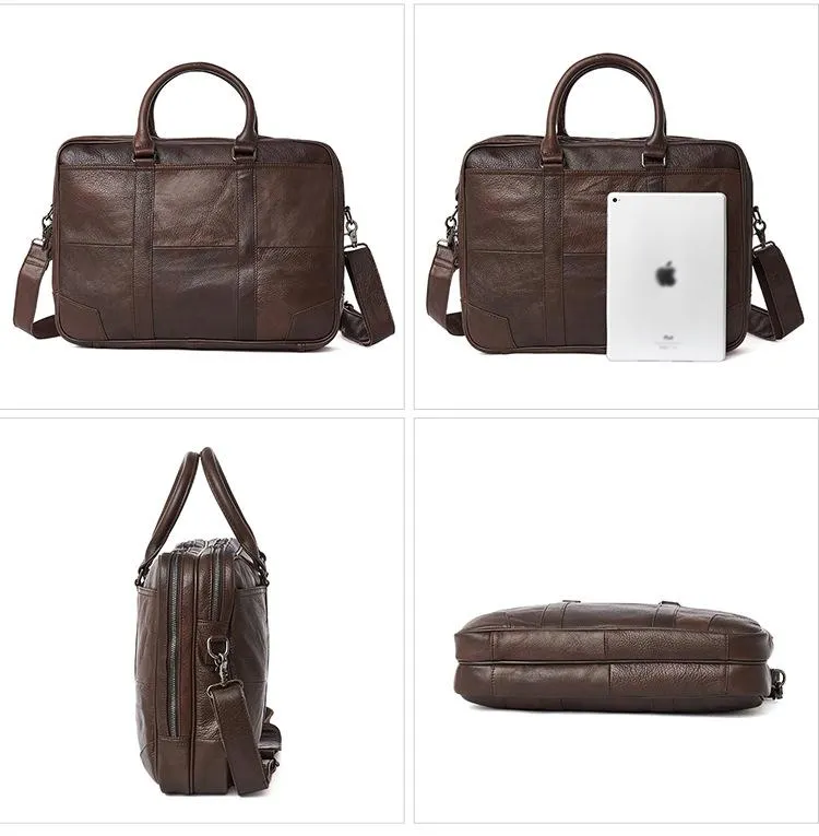 Retro Men's Leather Brifecase 15.6 Laptop Portable Bag