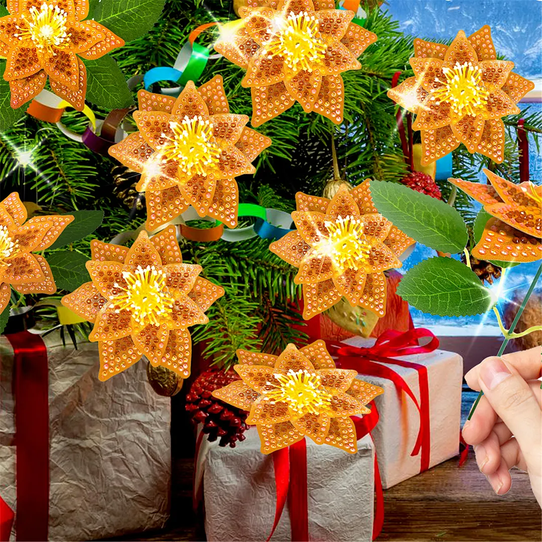 8Pcs 3D Orange Artificial Flowers DIY Desktop Diamond Art Kit Adults Home Decor