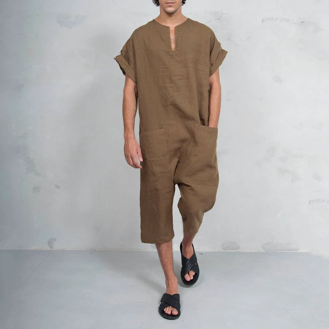 Men's Short Sleeve Linen Jumpsuit-inspireuse