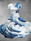Women's Ocean Waves Art Print Design Maxi Dress