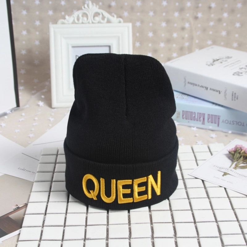 Domestic Explosions KING Embroidered Knitted Hat QUEEN Couple Winter Women’s Wool Hat