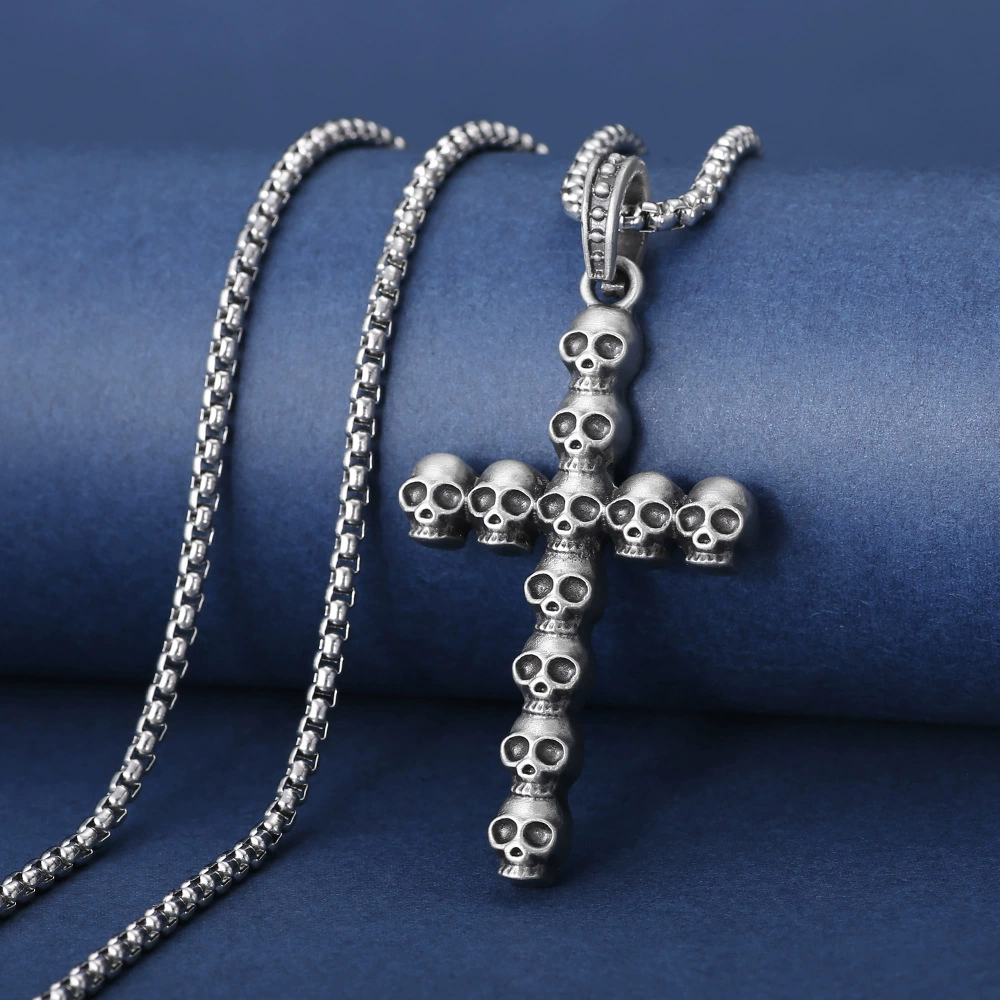 Pure Pewter Diablo Style Gothic Cross Skull Necklace