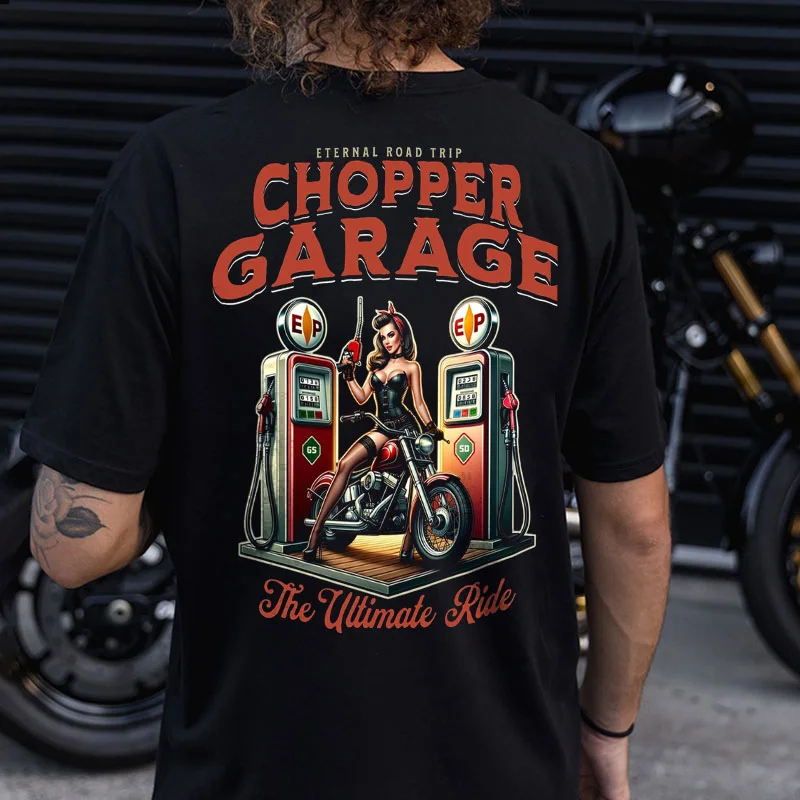 CHOPPER GARAGE Sexy Motorcycle Lady Print Men's T-shirt