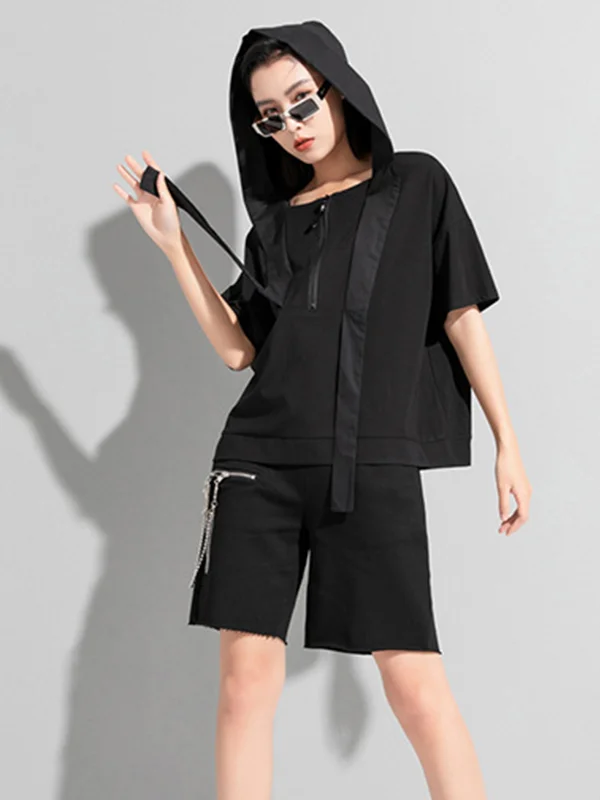 Summer Solid Simple Hooded T-Shirt - yankia