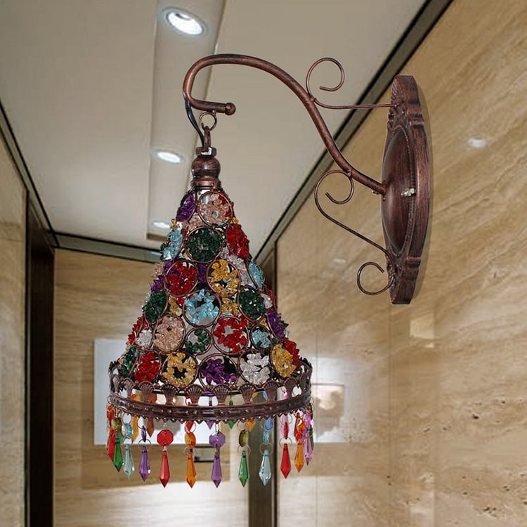 Bohemian Cone/Funnel Sconce Wall Lighting 1 Bulb Metal Wall Mounted Light Fixture in Bronze for Living Room