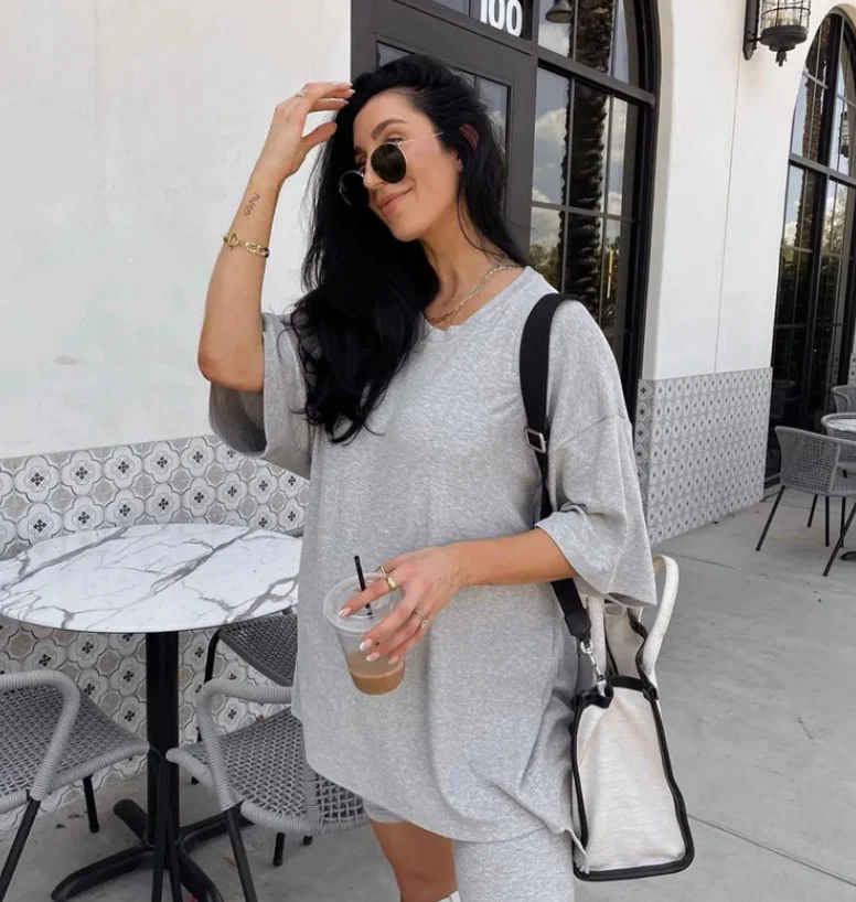 Nigikala Nigikala And Summer 2025 New Loose Size Women's Clothing Casual Home Short-Sleeved T-Shirt Shorts Set