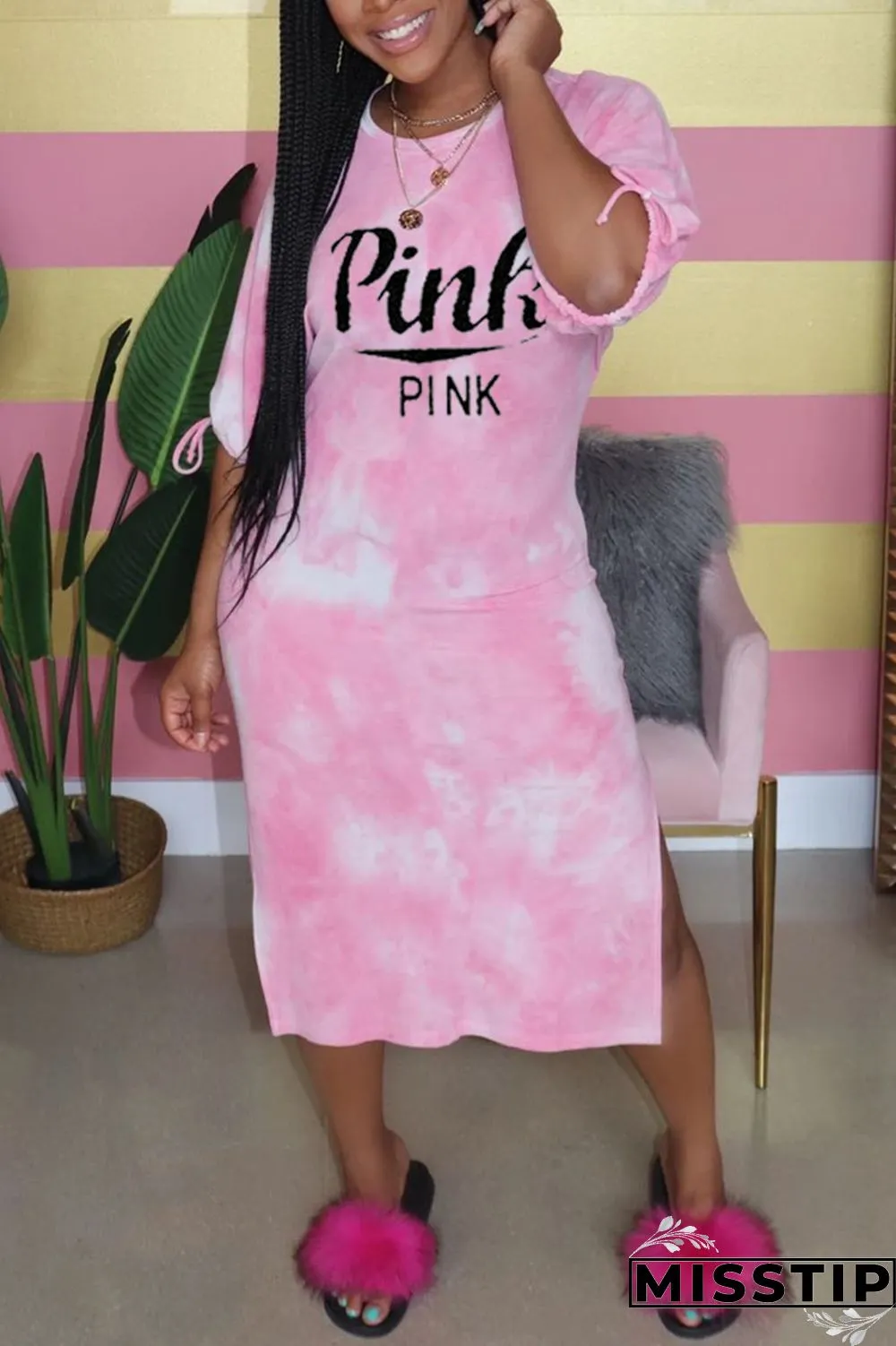 Grey Fashion Casual Letter Printed Long Dress