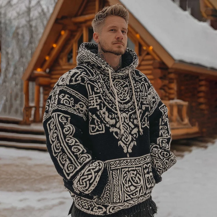 Men's Viking Celtic Pattern Art Cozy Hooded Sweater