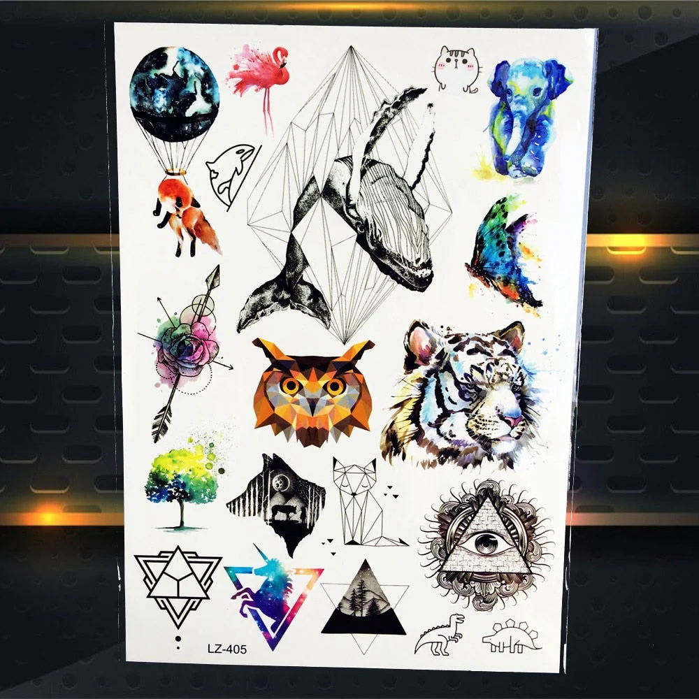 New Beautiful Diamond Whale Dolphin Temporary Tattoo Waterproof 3D Arrow Fish Tatoo For Men Women Body Art Fake Tattoo Stickers