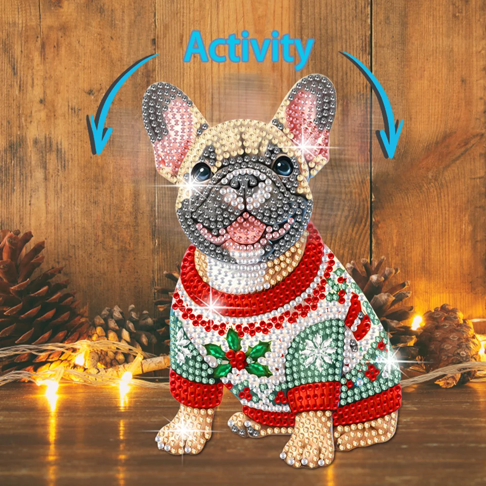 DIY Xmas French Bulldog Acrylic Shaking Head Desktop Diamond Painting Art Kits for Kids