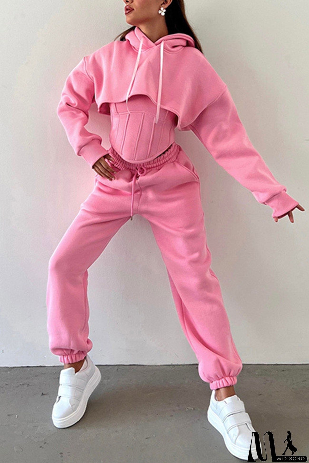 MidiSono - Cover-up Hoodie Corset Vest Three-piece Pants Suits