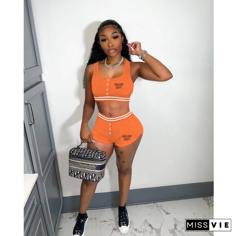 Women Sporty Letter Printed Vest with Shorts 2 Piece Sets