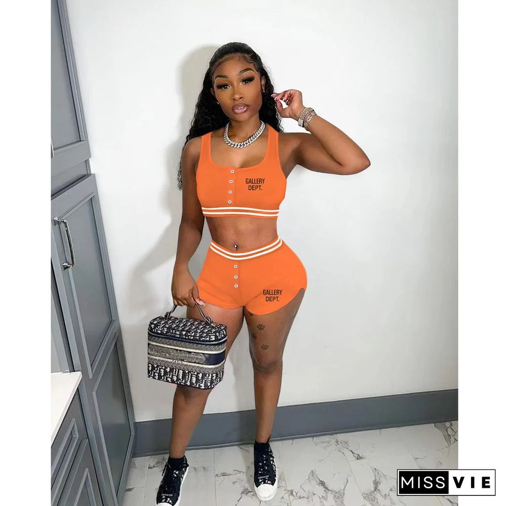 Women Sporty Letter Printed Vest with Shorts 2 Piece Sets