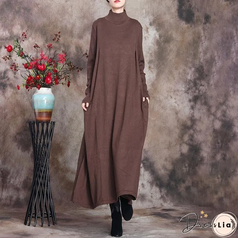 Solid Knitted High Neck Casual Dress ( Limited Stock)