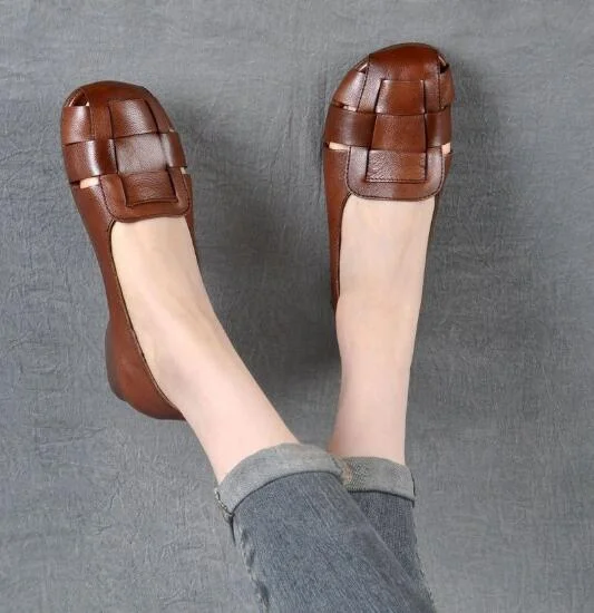 2022 New Fashion Women Genuine PU Leather Flat Shoes Woman Casual Work Mother Women's Shoes Women Flats Retro Shoes Sneakers