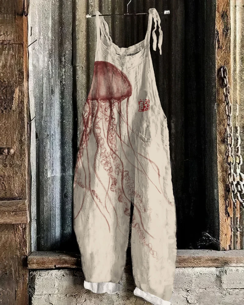 Vintage Jellyfish Art Loose Casual Jumpsuit