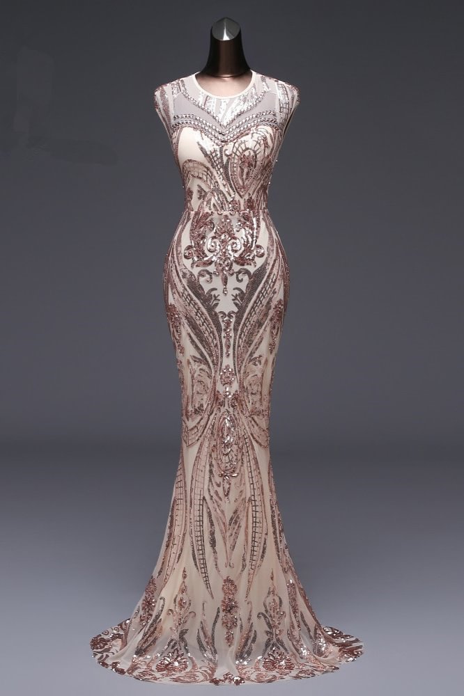 rose gold sequins mermaid long prom dress