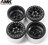 AMK 4Pcs Aluminum Alloy Wheel Weights 12mm Hex Hub 2.2 Beadlock Wheels Rims for 1/10 RC Crawler Axial Wraith 90018 SCX10 TRX6 TRX4 Upgrades (Black)