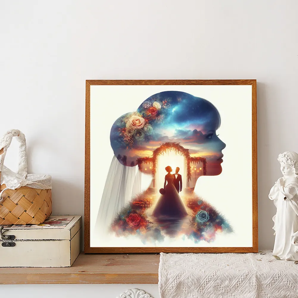 Full Round Diamond Painting 30*30cm - Romantic Wedding Silhouette