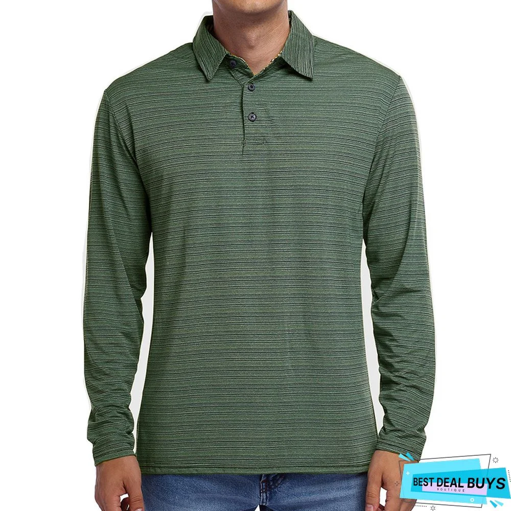 Men's Long Sleeve Striped Polo Shirt Men's Fall Winter Lapel T-Shirt Campaign