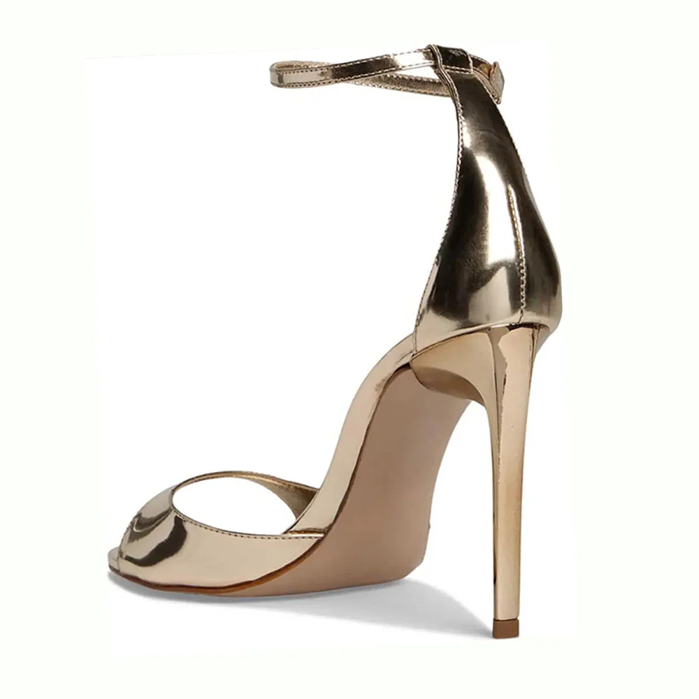 Ankle Strap Buckle Stiletto&nbsp;Heel Metallic Gold Sandals for Women