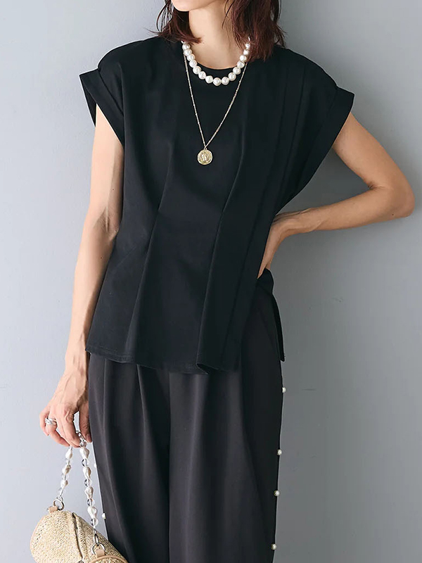 Loose Short Sleeve Forked Hem Blouses