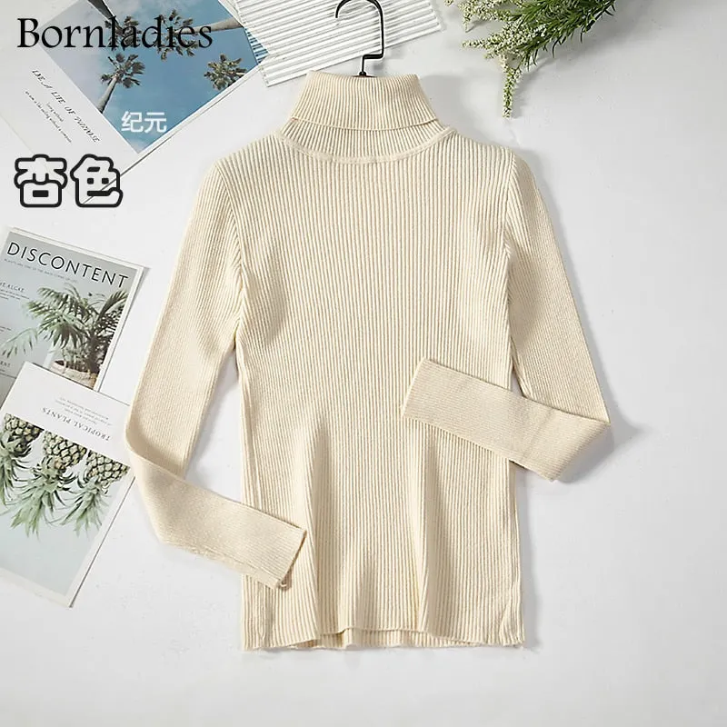 Bornladies 2021 Basic Turtleneck Women Sweaters Autumn Winter Tops Slim Women Pullover Knitted Sweater Jumper Soft Warm Pull