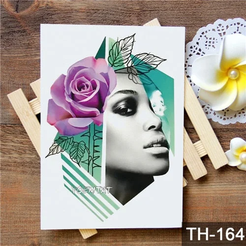 Waterproof Temporary Tattoo Stickers Rose Flowers Leaves Colorful Flash Tatto Sexy Arm Neck Body Art Fake Tattoos For Women Men