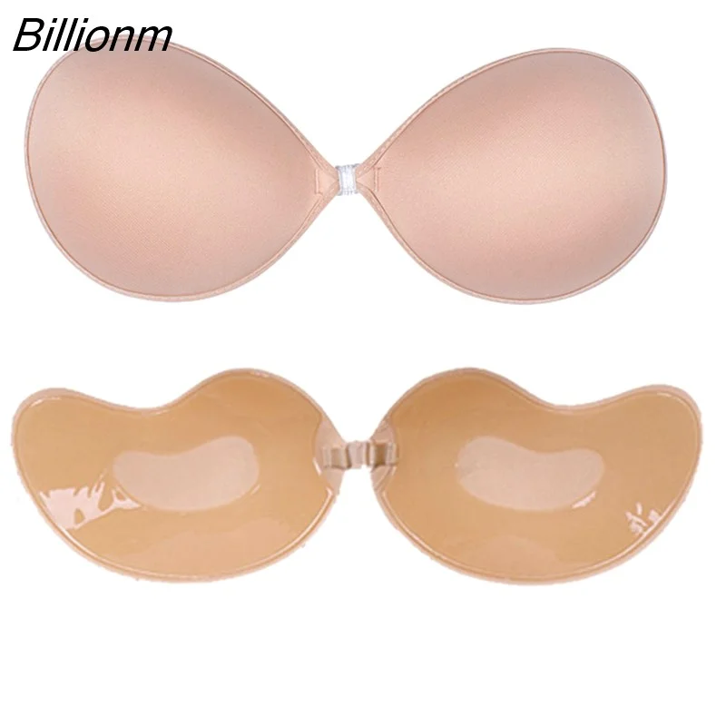 Billionm Sexy Women Invisible Push Up Bra Self-Adhesive Silicone Bust Front Closure Sticky Bra Black Skin Backless Strapless Bra