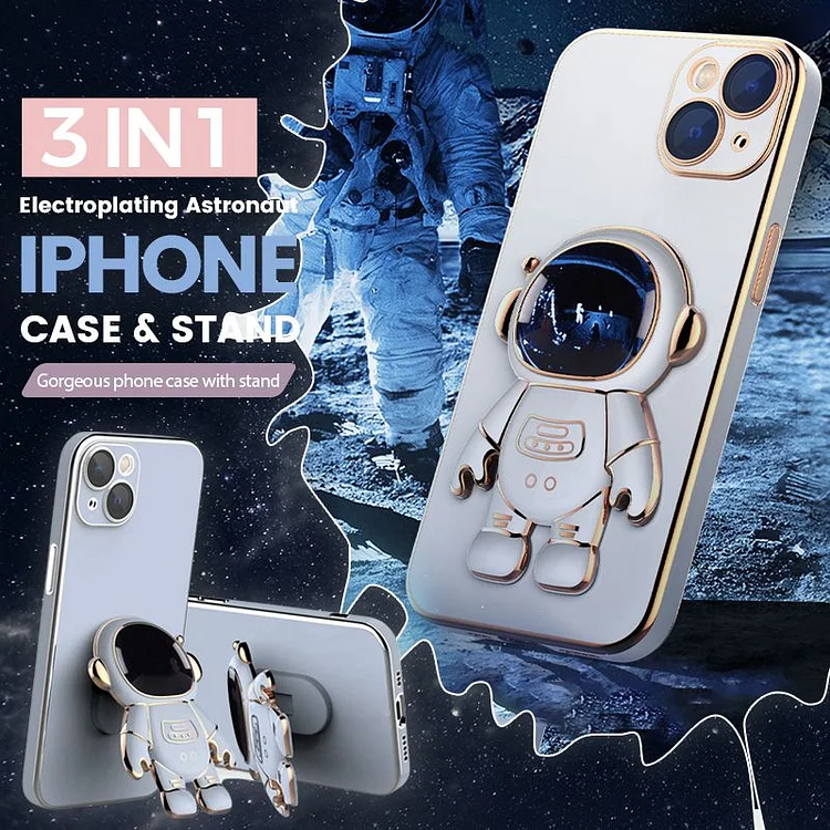 6D Plating Astronaut Hidden Stand Case Cover for iPhone