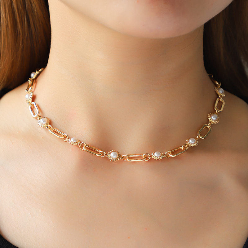 Boho Gold Pearl Necklace Bracelets Three Piece Jewelry Set 2024 - Flycurvy 