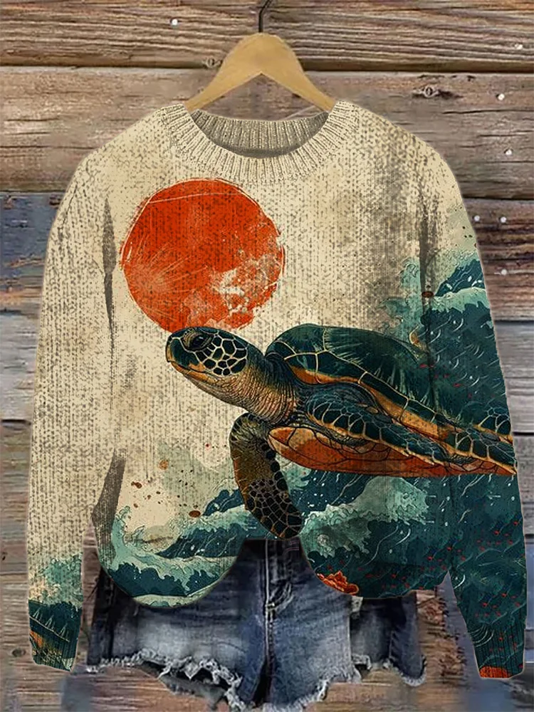 Turtles & Sunset  Art Cozy Sweater