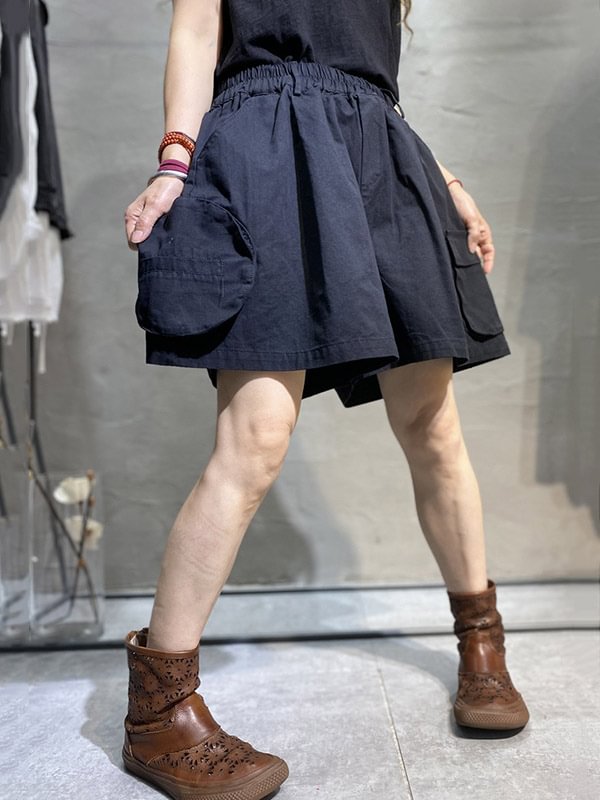 Casual With Pocket Solid Color Wide Leg Shorts