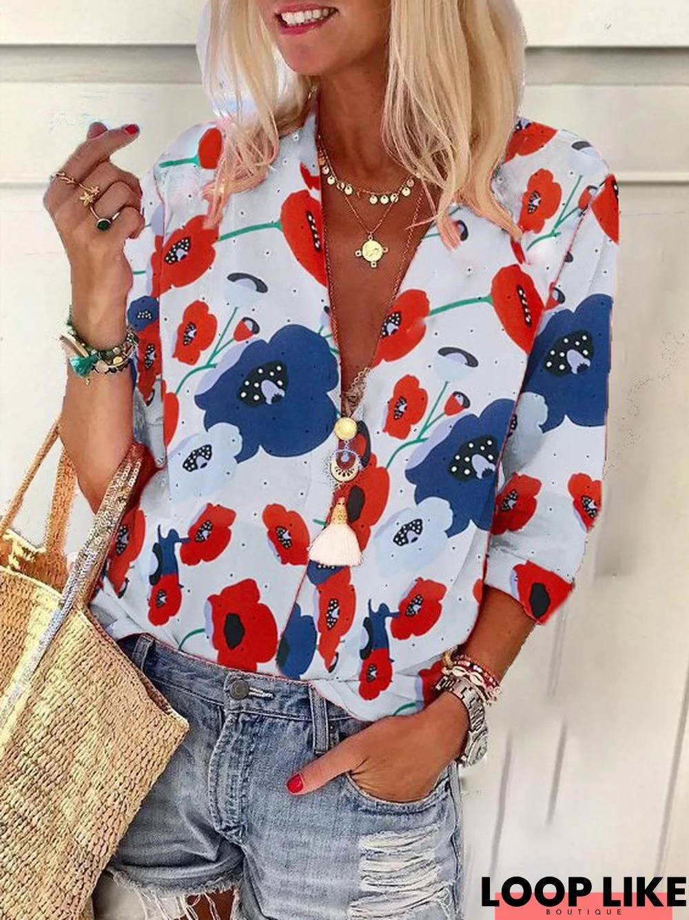 Cotton Casual flowers and plants Blouse