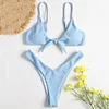 ZAFUL 2019 New Arrival Ribbed Knotted Swim Bra with Thong Bottoms Swimsuit Bathing Suit Sexy Bikini Set Beachwear Biquini