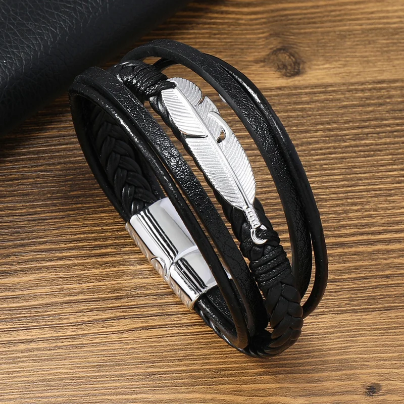 Fashion Feather Alloy Accessories Leather Handmade Bracelet