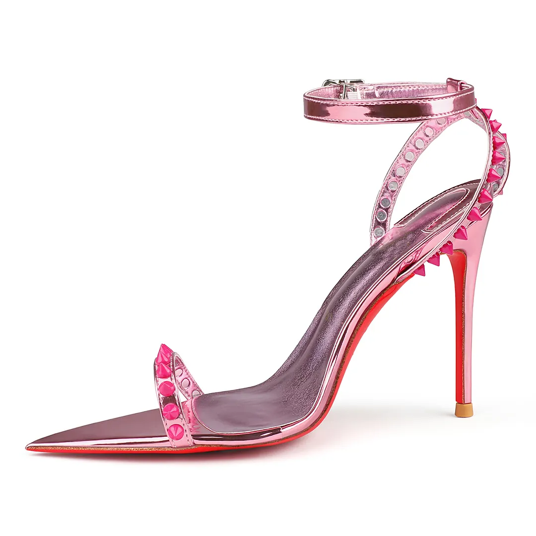 100mm Rivet Pointed Toe High Heels Red Bottom Party Shoes Sandals-vocosishoes