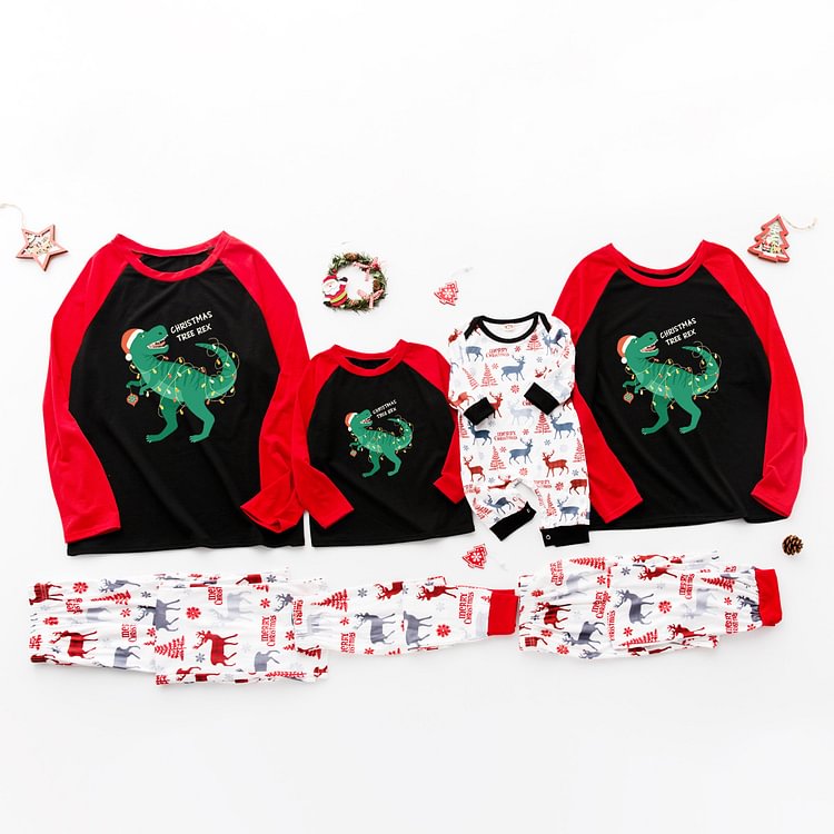 Christmas Tree Rex Dinosaur Print Christmas Family Pajamas Sets