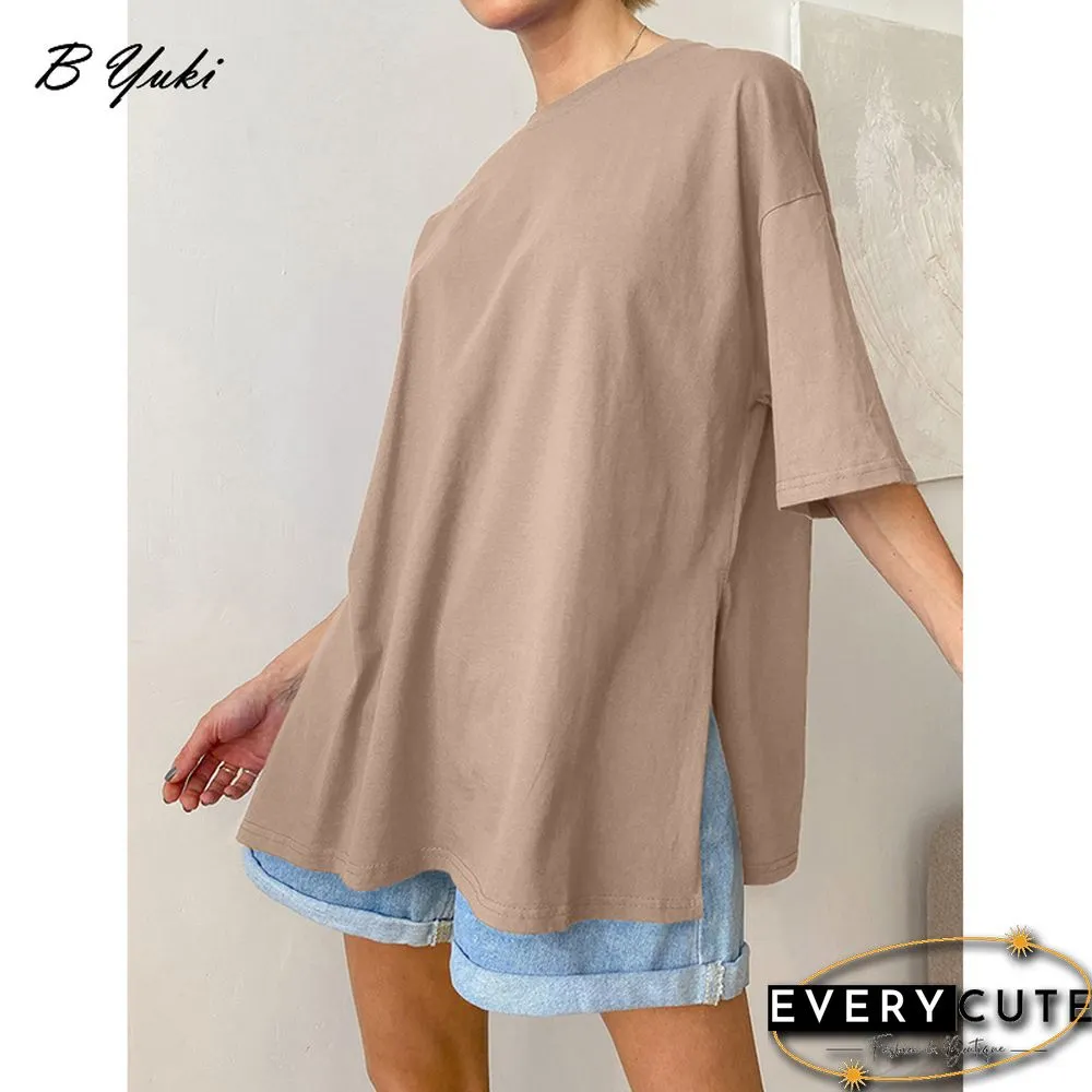 Blessyuki Summer Oversized T Shirt Women New 100% Cotton Soft Casual Chic Tees Female Casual Split Solid Basicharajuku Tops