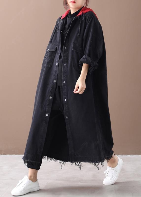 Art denim black Plus Size clothes Shirts hooded Button Down coats
