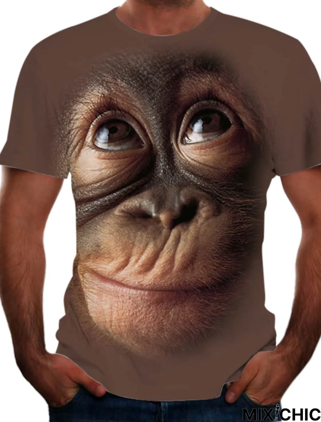 Men's Tee Shirt 3D Print Graphic Orangutan Animal Print Short Sleeve Party Tops Chic & Modern Funny Comfortable Big and Tall Round Neck