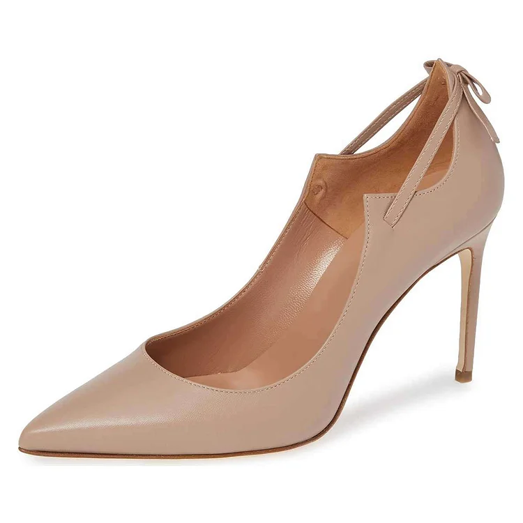 Nude Pointed Toe Curvy Strappy Stiletto Heels Pumps |FSJ Shoes