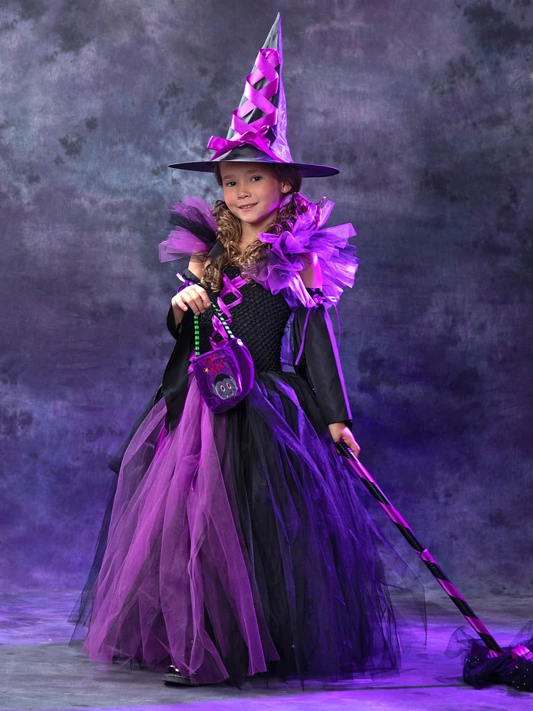 Girls Something Wicked Witch Costume Gown（Get a free hat and broom）