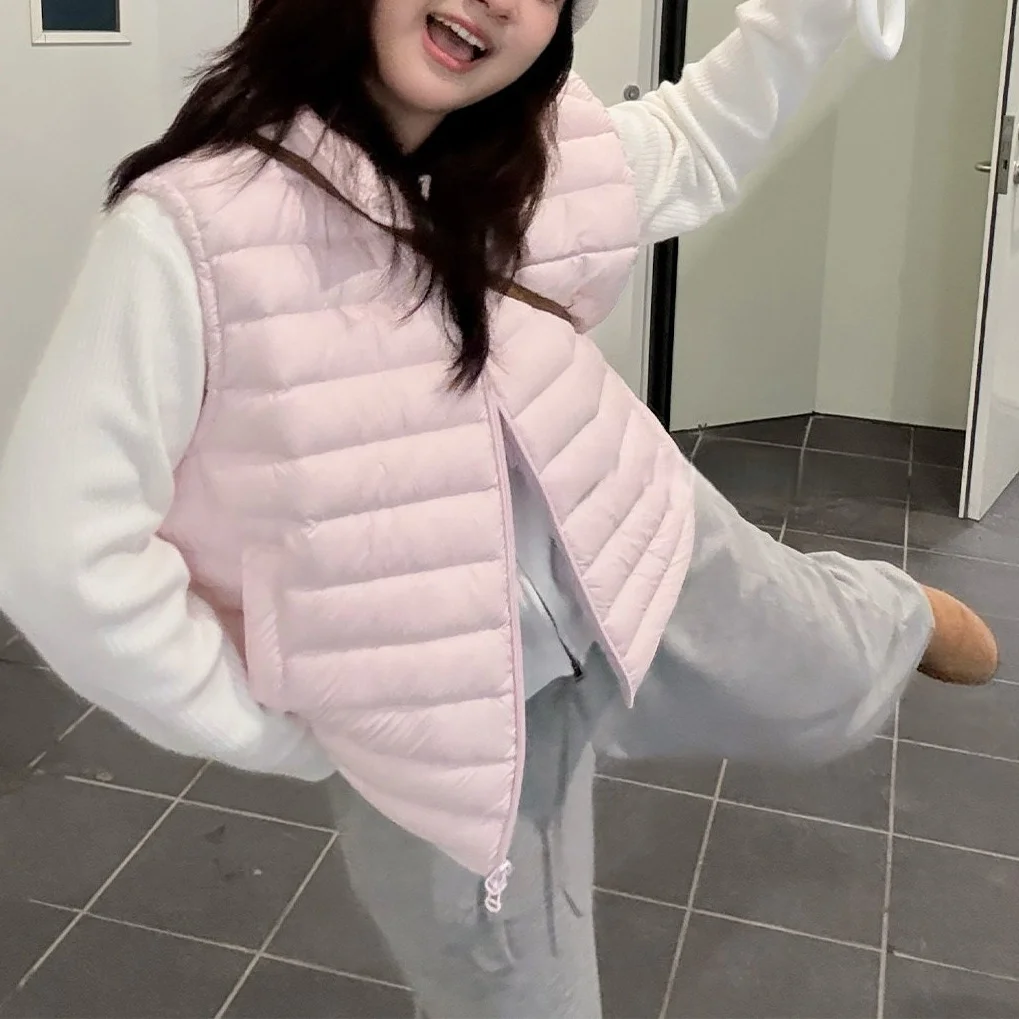Sdrawing Sdrawing Winter New Fashion Casual Super Fire Age Reduction Ribs Simple Collar Pink Cotton Vest Woman