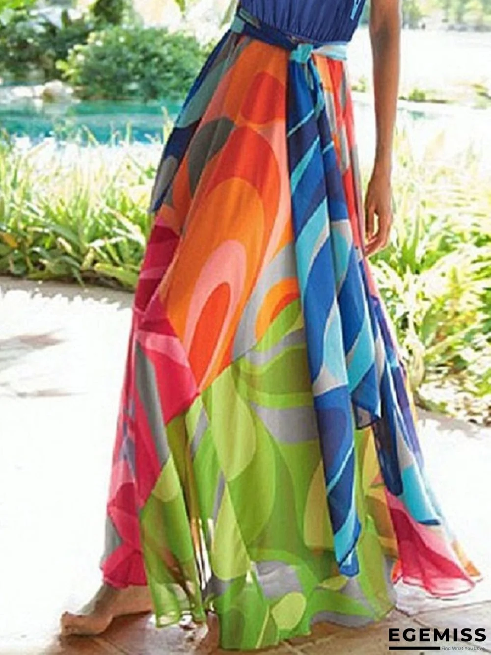 Bohemian Sleeveless Digital Printed Dress with Neck | EGEMISS